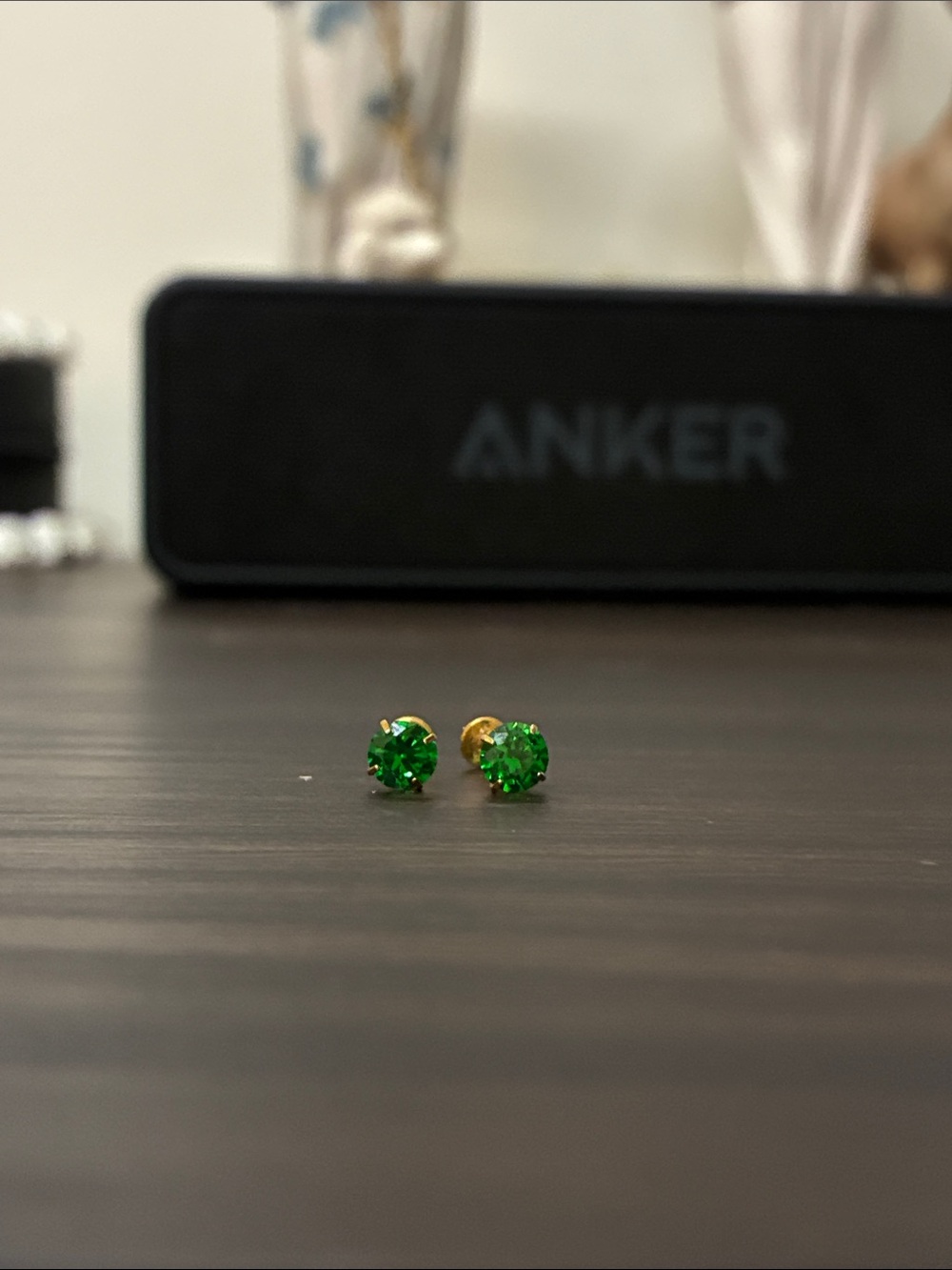 Gold Stud 4mm Flatback Earrings with Emerald Gemstones - Women Jewelry